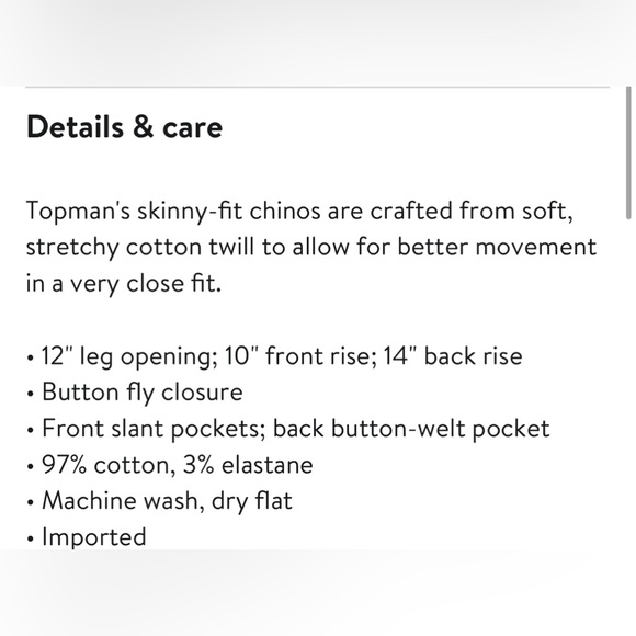 Topman Skinny Chino Pants W 34 x L32 - Picture 9 of 9